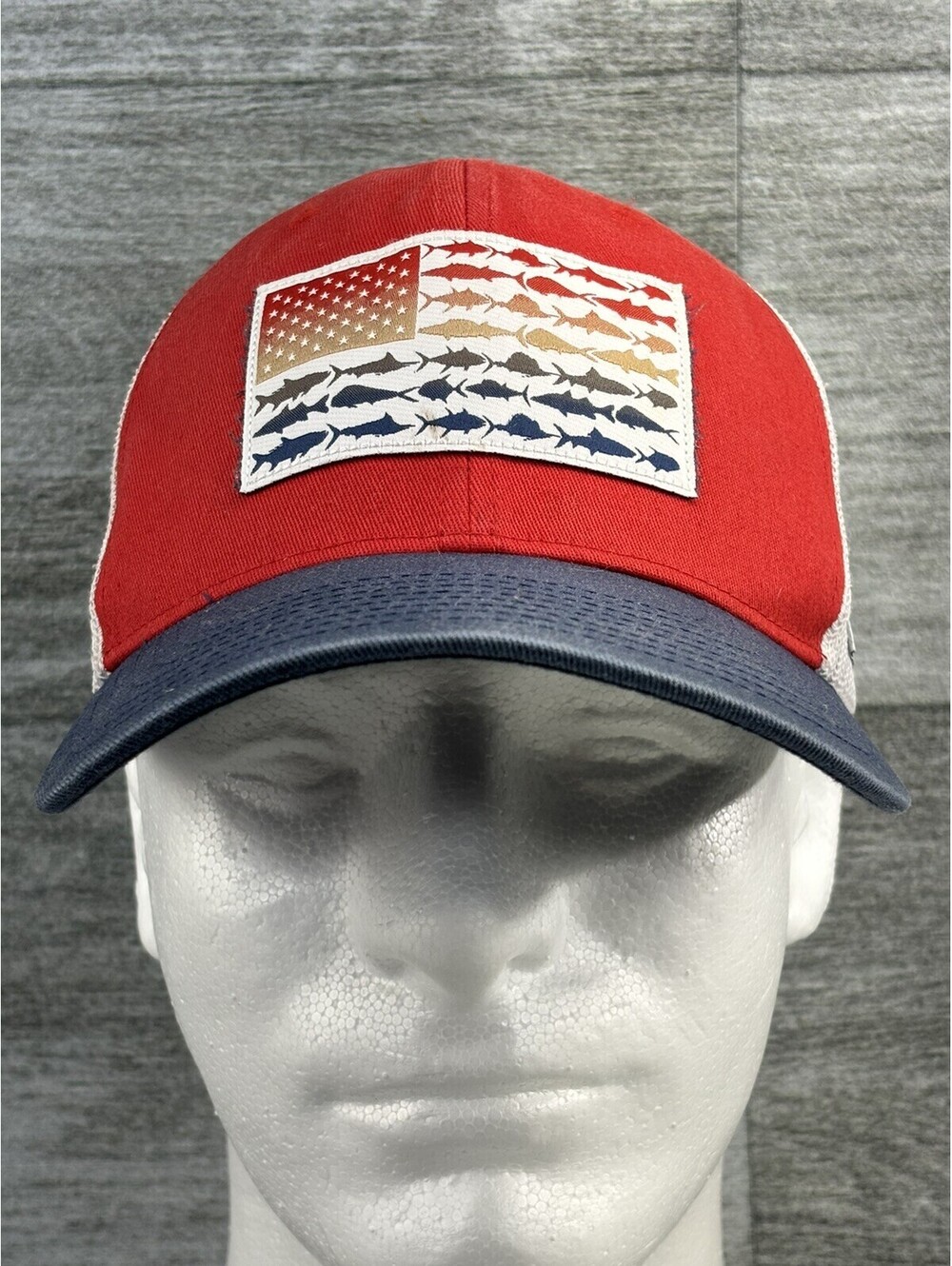 Columbia PFG Adjustable Mesh Snap Back Coolmax USA Flag Fish Performance YUPOONG